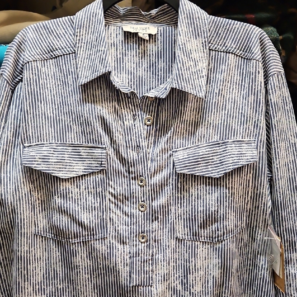 Tru Luxe Jeans Blue Striped Blouse